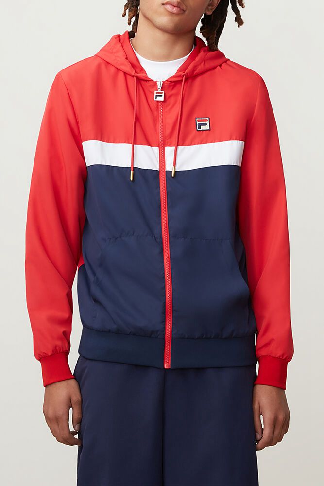 Fila Jacket Ambrose Hooded Wind Mens Red/Navy - India ZSR-172068